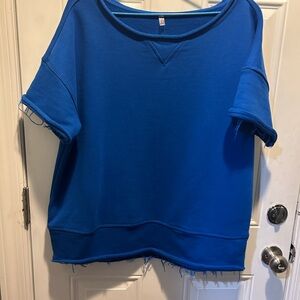 Free People Blue Short-Sleeve Boxy Sweatshirt Top - Women